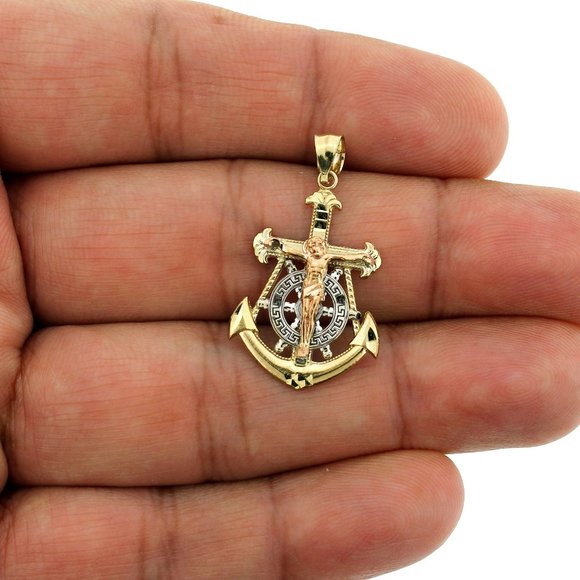 10K Real Gold Rope Chain and Anchor Cross Pendant Set - Picture 2 of 9